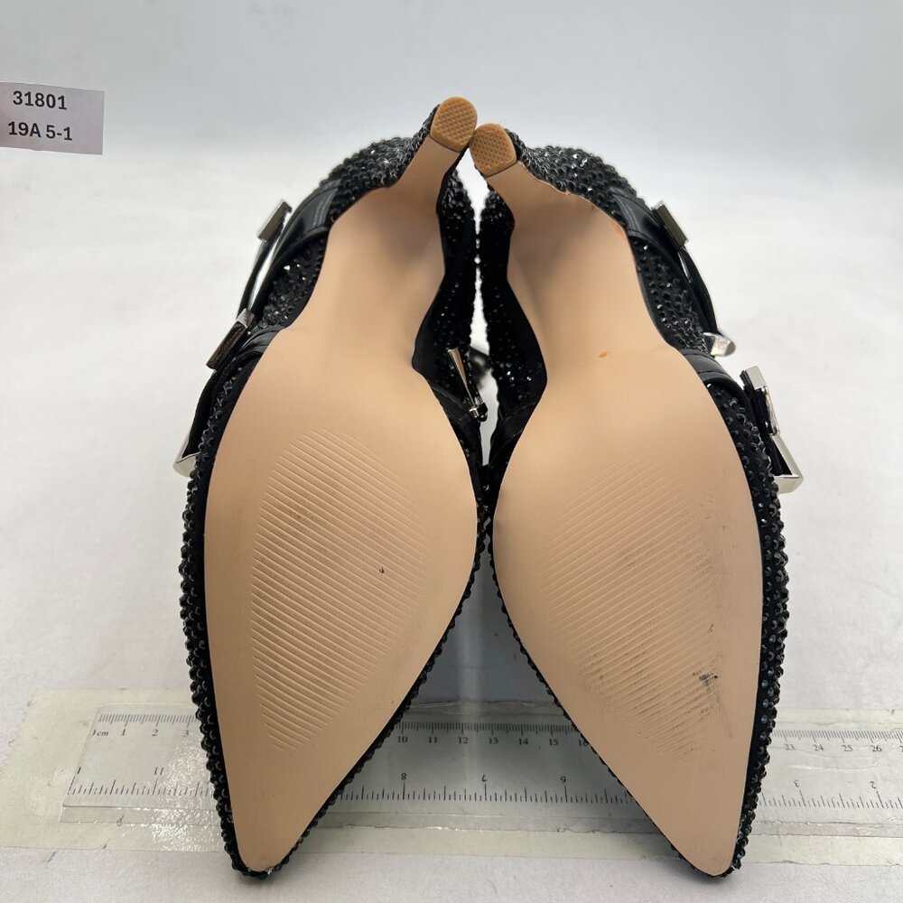 Black Studded Bling Ankle Boot Pointed Toe Crystal Embellished Zipper Shoe - Picture 6 of 7